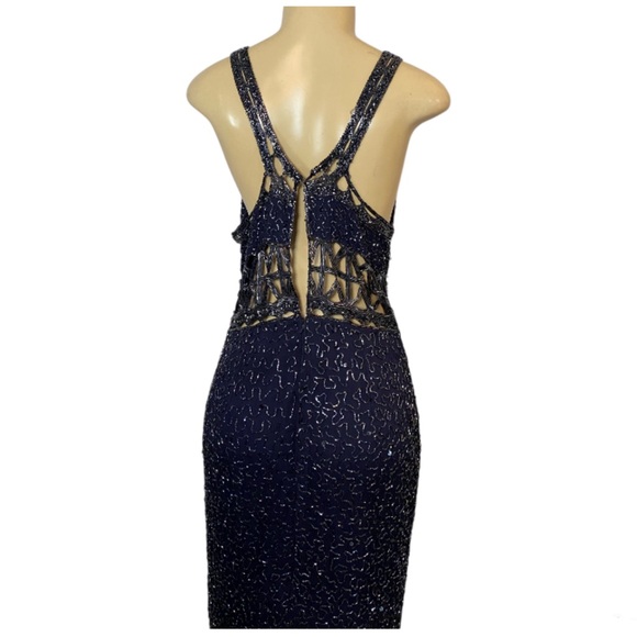 Scala Womens Beaded Sequin Maxi Dress Vintage Blue Silk Formal Evening Gown XXL - Picture 8 of 16